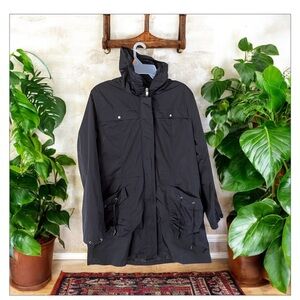 Jessica S Black Anorak Wind/Rain Coat-Drawstring Pocket/Waist-EUC-SzL-Spring! ☔️